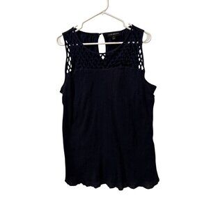 Lane Bryant Womens Sleeveless Black Top With Crochet Yoke Design Size 22
